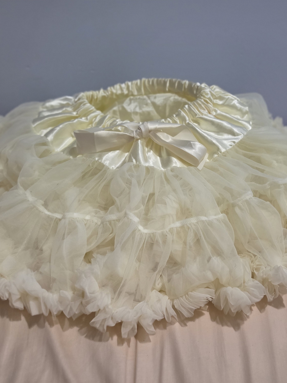 Ivory Satin-Trim Mini Petticoat Skirt with Layered Tulle Ruffles